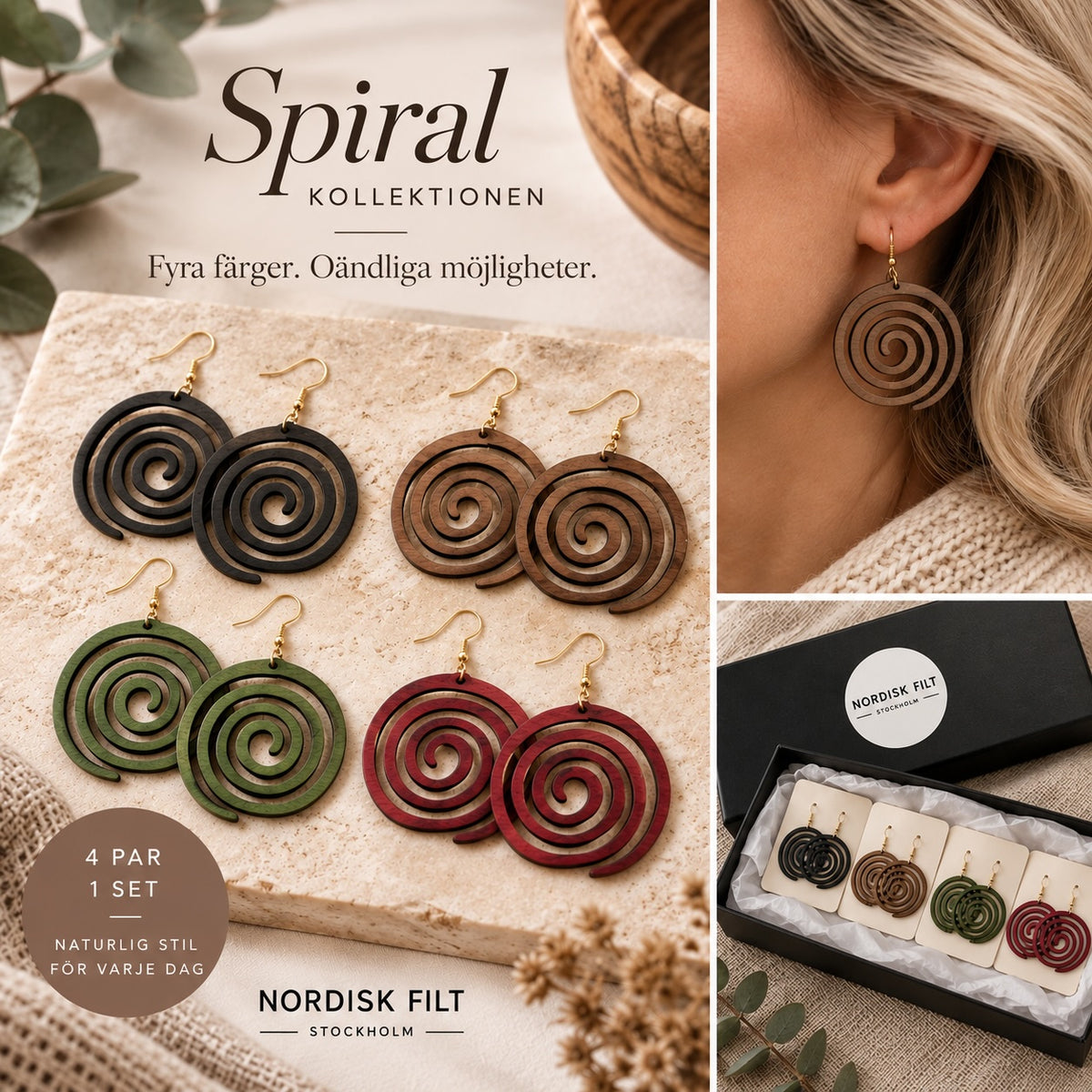 SPIRALKOLLEKTIONEN – Träörhängen 4-pack